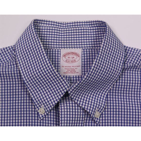 Brooks Brothers Blue/White Checkered Non-Iron Cotton Dress Shirt (38) 15-34 - Picture 6 of 7